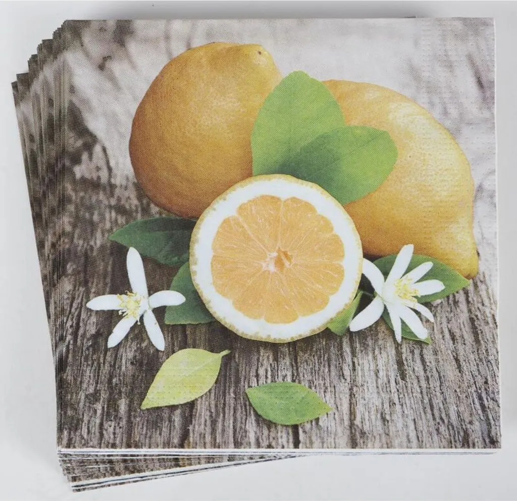24 packs de 20 serviettes en papier 33x33cm 3 plis motif citron frais