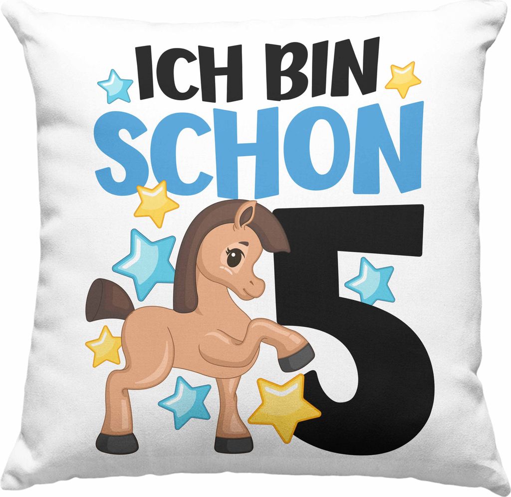 Trendation - 5. Geburtstag Mädchen Deko-Kissen mit Füllung 40x40 Pferde Reiterin 5er Geburtstag Tochter Geschenkidee Kindergeburtstag 5 Jahre Alt...