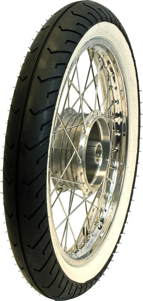 Roue complète pour Simson avec pneu Mitas flanc blanc et jante en inox