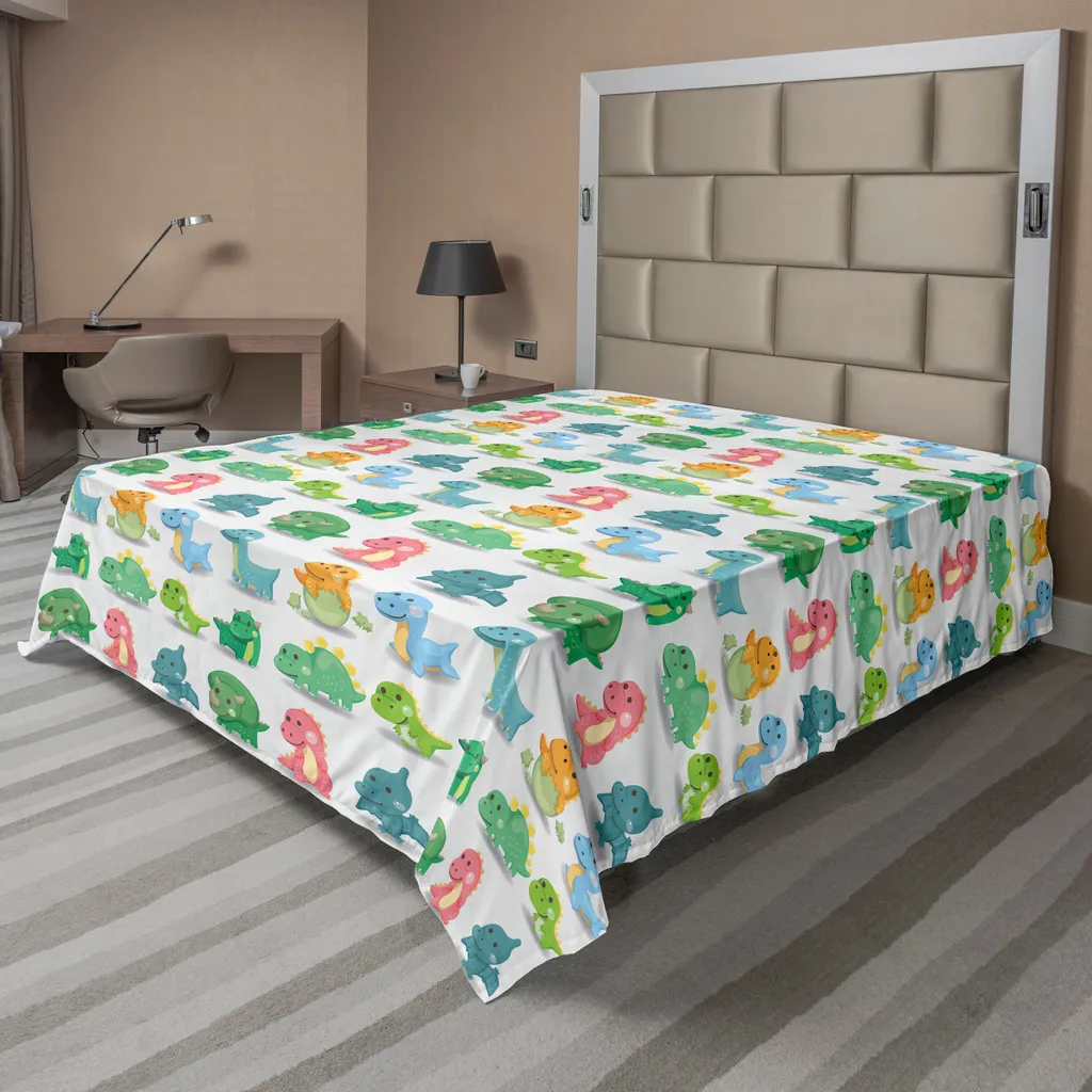 Drap de Lit Décoratif Motif Dinosaures Multicolore 275x260 cm Haute Qualité