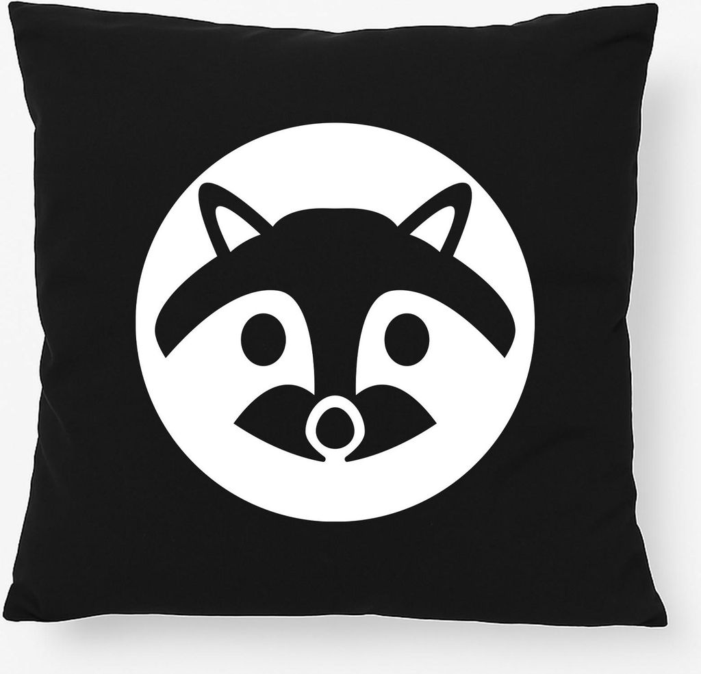 Huuraa Kissen Waschbär Kopf Silhouette 40x40cm mit Füllung Black Baumwolle Dekokissen Geschenkidee