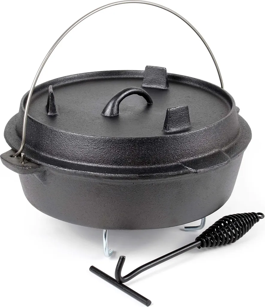 Wiltec Dutch Oven 6L en Fonte avec Lève-couvercle et Support Marmite