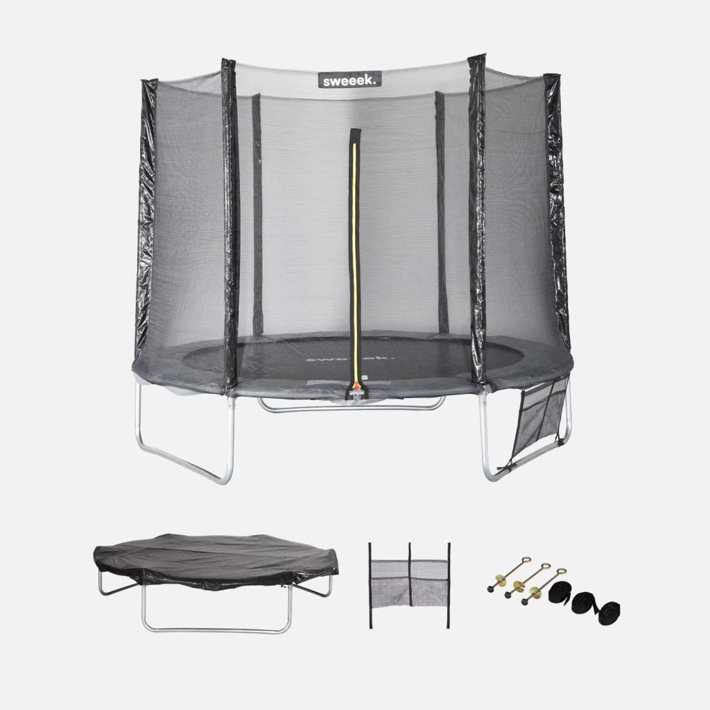 sweeek - Trampolin 250 cm mit Sicherheitsnetz und Zubehörpaket - Grau