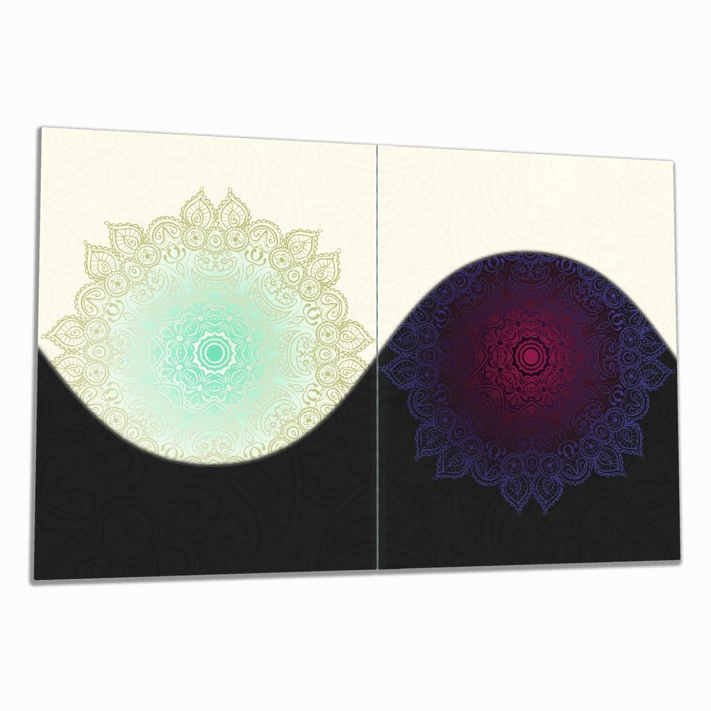 Wallario Herdabdeckplatte aus Glas, Größe 80 x 52 cm 2-teilig, Motiv Mandalas - Yin Yang