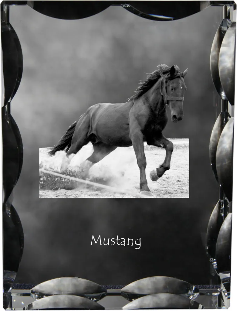 Mustang Cristallo Art-Dog: Statuetta Vetro Incisa e Cornice Cavallo