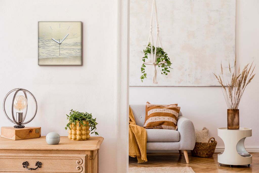 Coloray Hodiny Unikátní 30x30 cm Tiché hodiny Pro obývací pokoj a kuchyň Nástěnné hodiny Plátno Bílé ručičky hodin - vlny