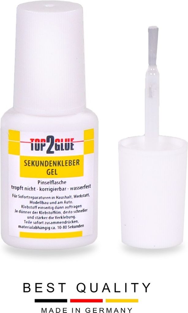 Top2Glue Sekundenkleber GEL 10 g Pinselflasche - Nagelkleber für Kunstnägel Extra Stark und Schnelltrocknend - Nagel Kleber Für Tips - Perfekt f...