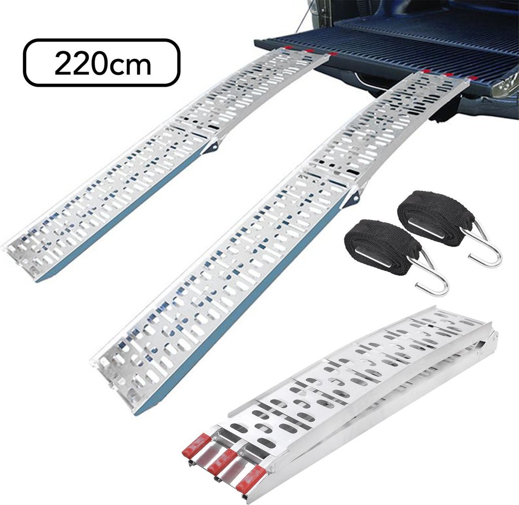2x Motorrad Auffahrrampe Alu klappbar 220 cm x 28 cm 340Kg + Spanngurt