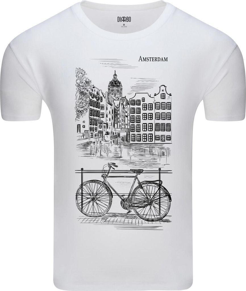 Diarbo Herren T-Shirt mit Fahrradliebhaber Druck Amsterdam Fahrrad Weiß Gr.XXL