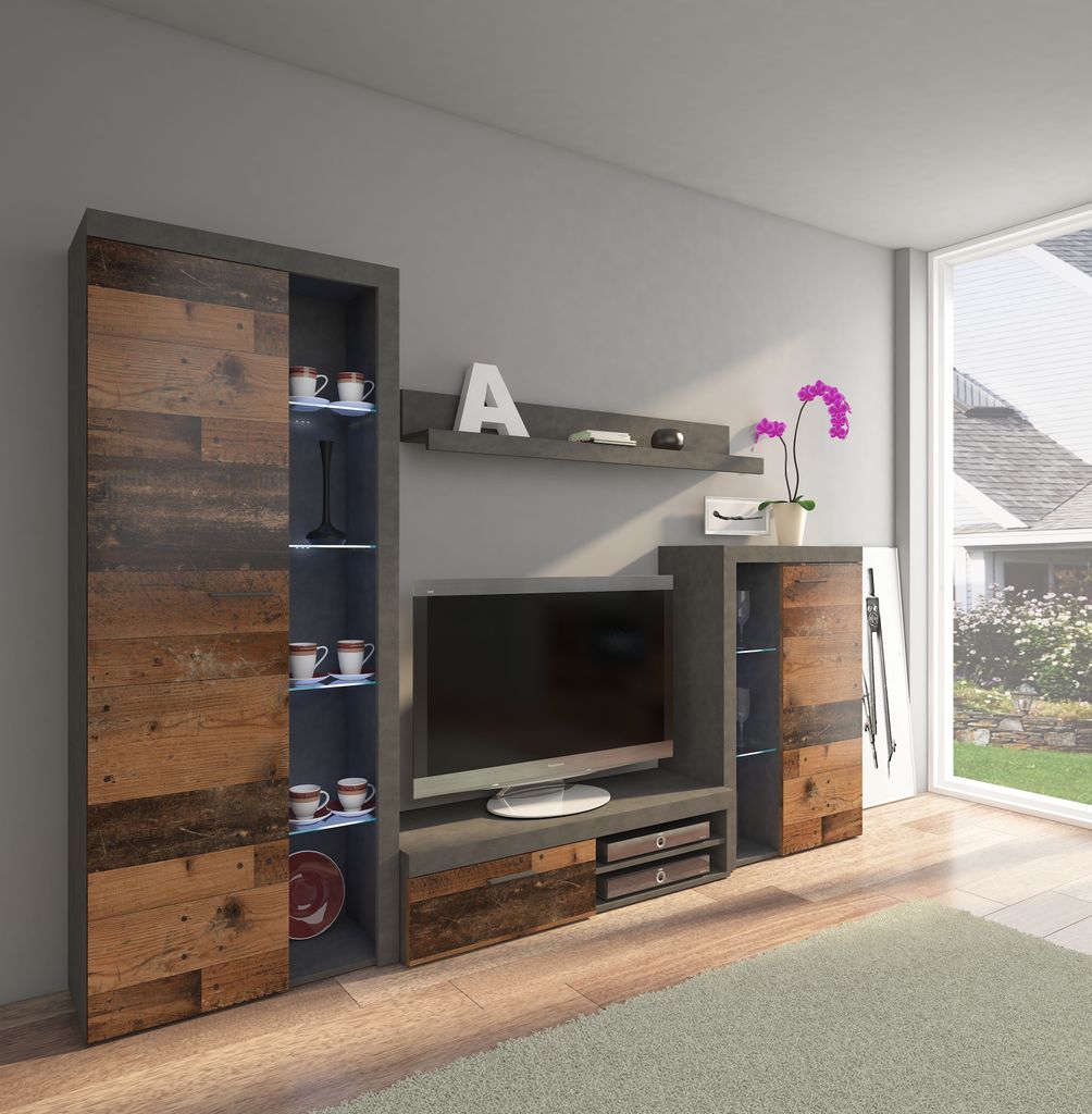 Wohnwand Schrankwand RUMBA TV-Schrank Wandregal 2xVitrine Produktbild 