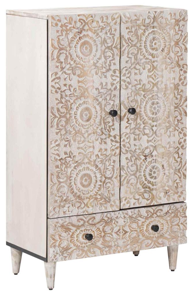 Hochschrank mit Tür Weiß 60 x 33,5 x 100 cm Massivholz Mango