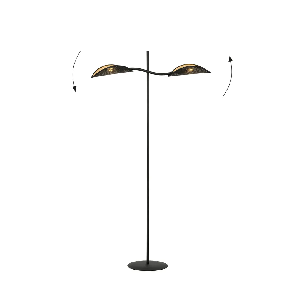 Lampadaire de Salon Moderne LOTUS LP2 Noir et Or avec 2 Sources E14