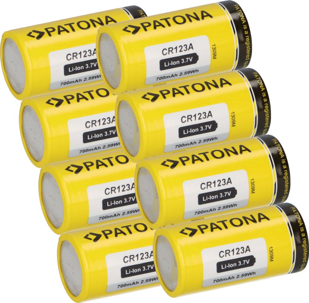 8x PATONA Li-Ion 3,7V Akku CR123A 16340 Zelle 700mAh 2,59Wh