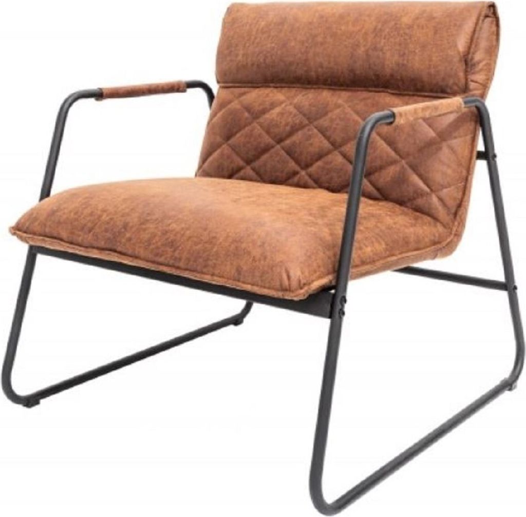 Casa Padrino Retro Lounge Sessel Vintage Hellbraun / Schwarz 71 x 72 x H. 79 cm - Kunstleder Sessel mit Metallgestell - Wohnzimmer Möbel