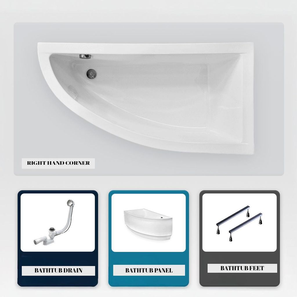 Asymmetrische Badewanne - 150 x 70 cm - Rechts - mit Verkleidung - mit Füßen - Ablaufgarnitur Chrom - PRAKTIKA