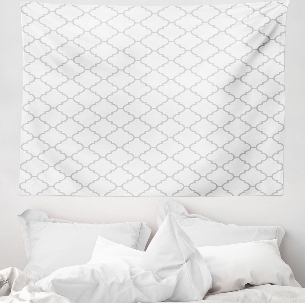 ABAKUHAUS Grau Wandteppich, Monochrome-Damast-Muster aus Weiches Mikrofaser Stoff Waschbar ohne Verblassen Digitaldruck, 150 x 110 cm, Weiß grau