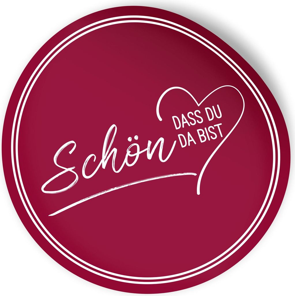 ITENGA 24x Aufkleber Sticker 4cm rund Schön dass du da bist V2 bordeaux rot