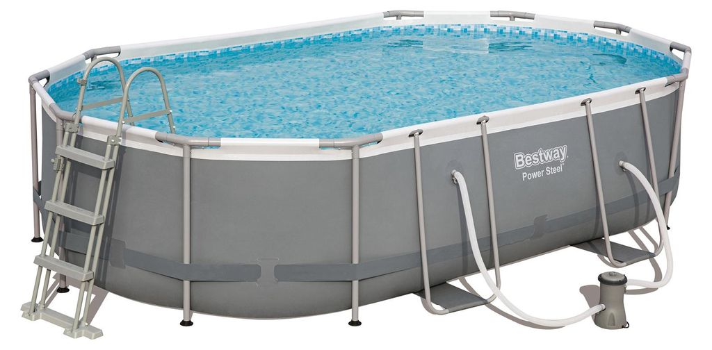 Pool SWOM oval - Kunststoff Grau 107x305x305cm | Komplett-Set Aufstellpool Gartenpool