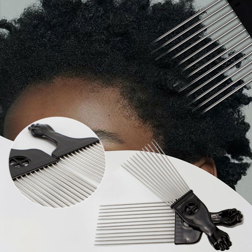 Metallene Afro-Kamm-Set - 3 Stück breite Zahn-Haarplukkämme für professionelle Haarstyling (schwarz)