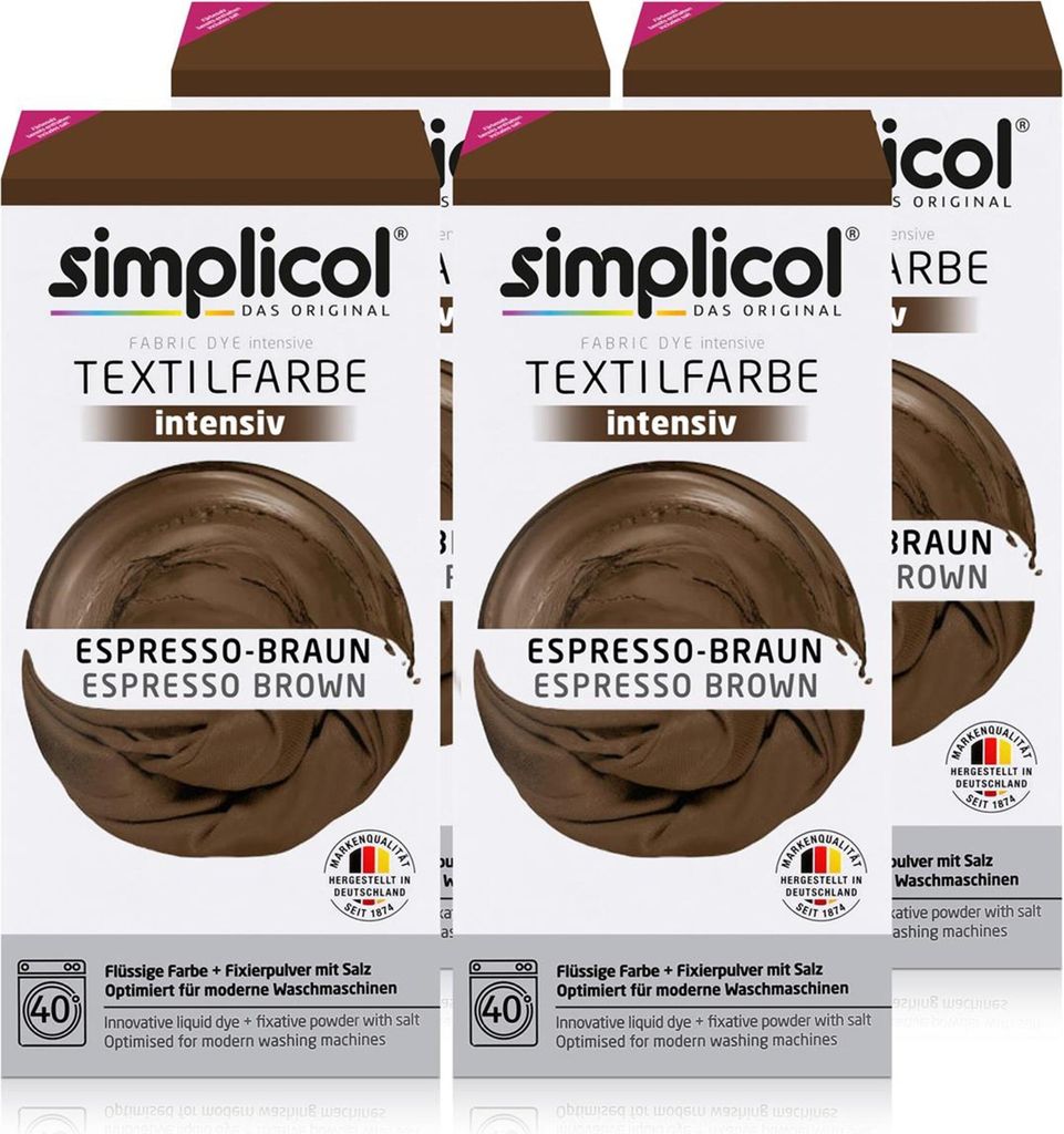 Simplicol Textilfarbe intensiv Espresso-Braun - Einfaches Färben (4er Pack)