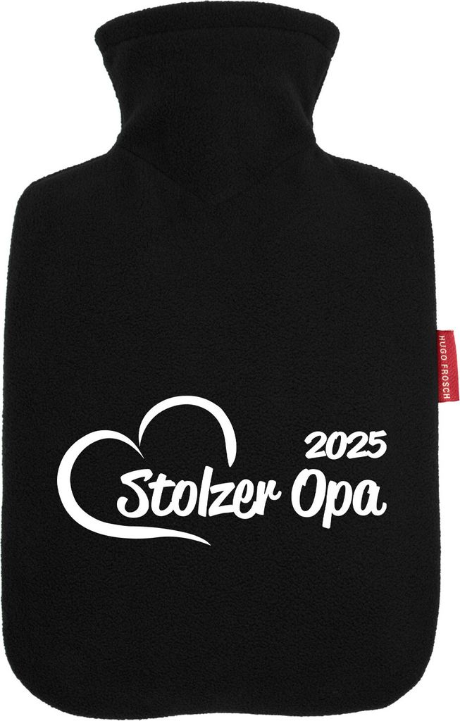Huuraa Wärmflasche Stolzer Opa 2025 Herz 1,8 Liter Black Classic Veloursbezug Bettflasche Geschenkidee