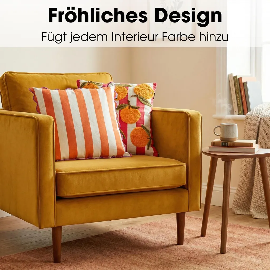Coussin Décoratif Orange en Coton et Lin - Finition Rayée 45 x 45 cm - 7