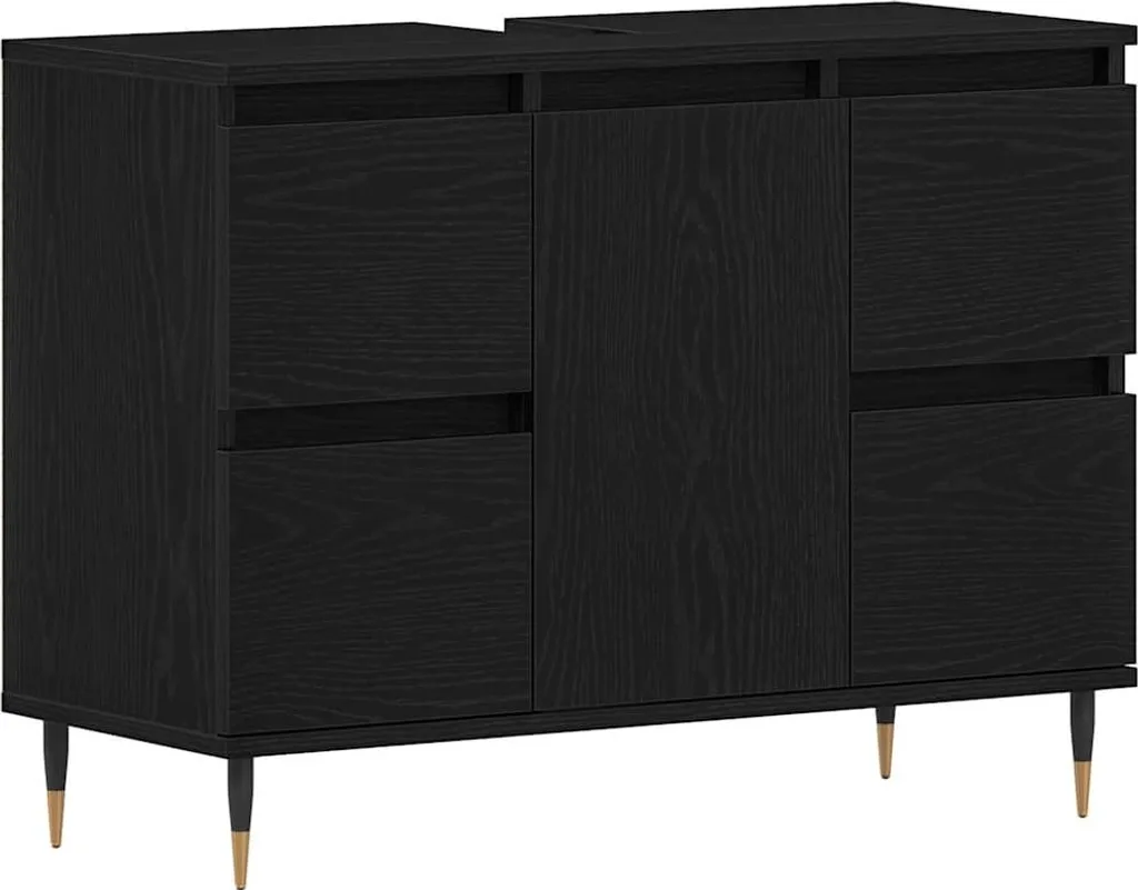 Mobiletto Bagno 80x33x60 cm Rovere Nero - Soluzione Salvaspazio Anta