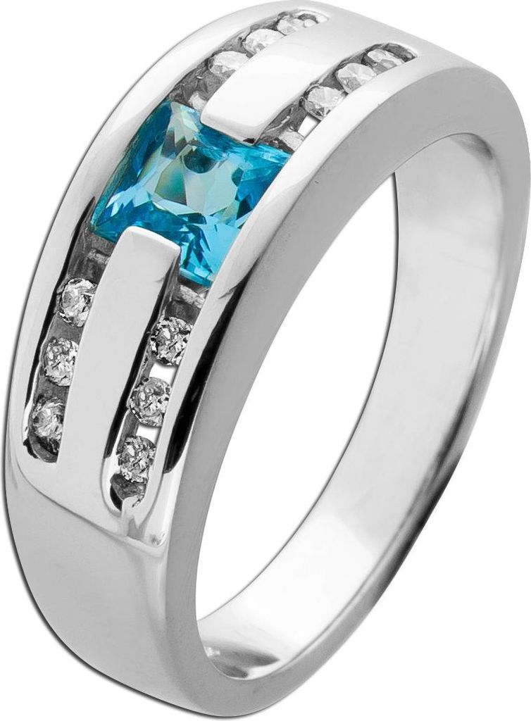 Aquamarinring Weißgold 585 14K himmelblauer Aquamarin Brillanten 0.18ct 19