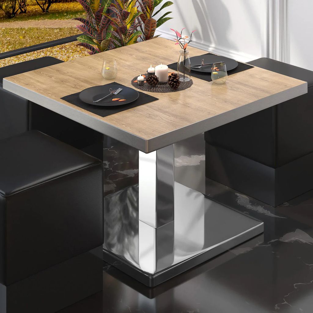 BM | Bistro Loungetisch | B:T:H 80 x 80 x 41 cm | Eiche / Edelstahl | Bistro Tisch Loungetisch