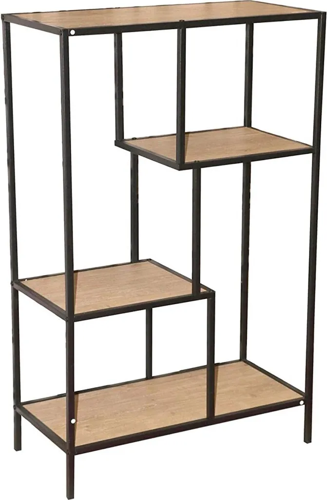 Bibliothèque étroite 4 étagères en bois et métal marron série Loft CM