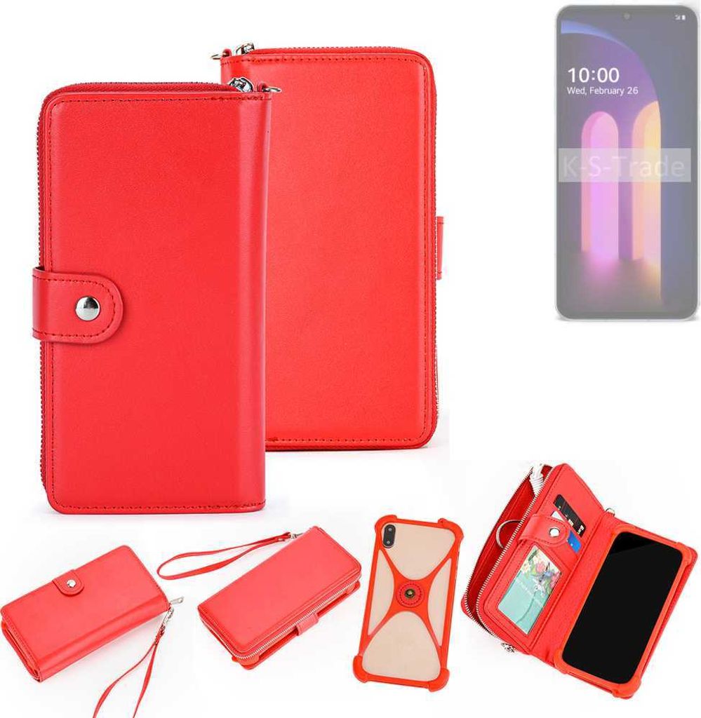 K-S-Trade 2in1 Schutzhülle Portemonnee Handyhülle mit Bumper kompatibel mit LG Electronics V60 ThinQ 5G Hülle Case Etui Geldbörse Smartphone rot