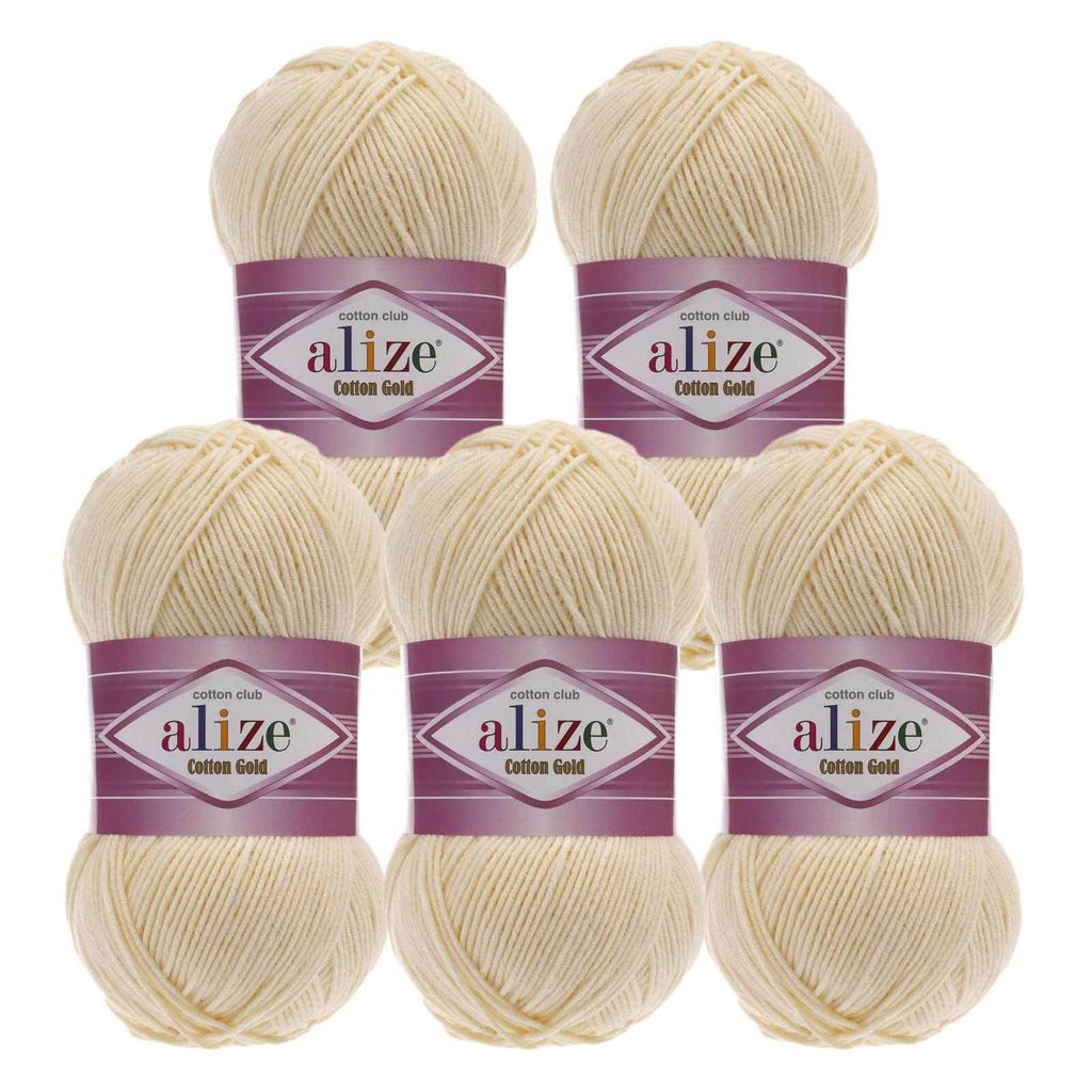 5 x 100g Strickgarn Alize Baumwolle Gold Uni Klassikgarn Häkelgarn Strick-Wolle