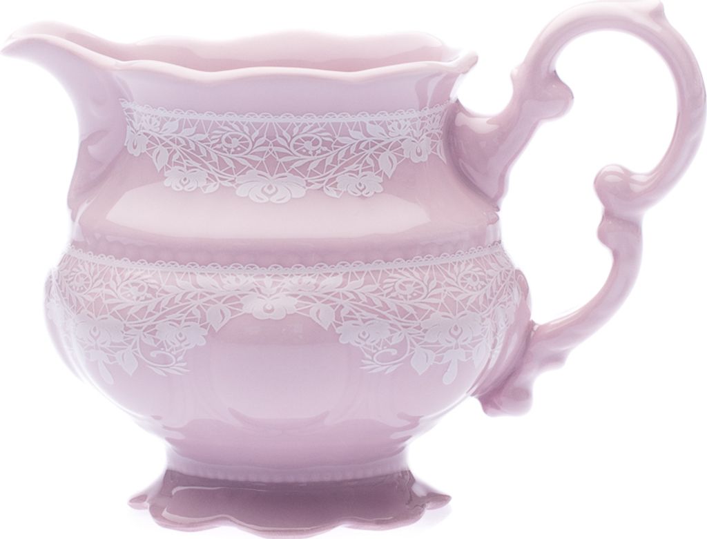 Mlékovka nízká, 0,25 l, růžový porcelán, Sonáta, bílá krajka, Leander