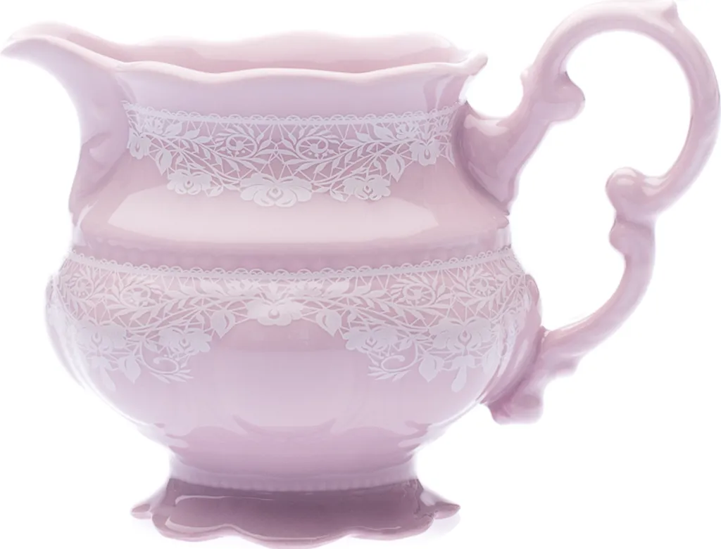 Petit pot à lait Sonata Leander porcelaine rose et dentelle blanche
