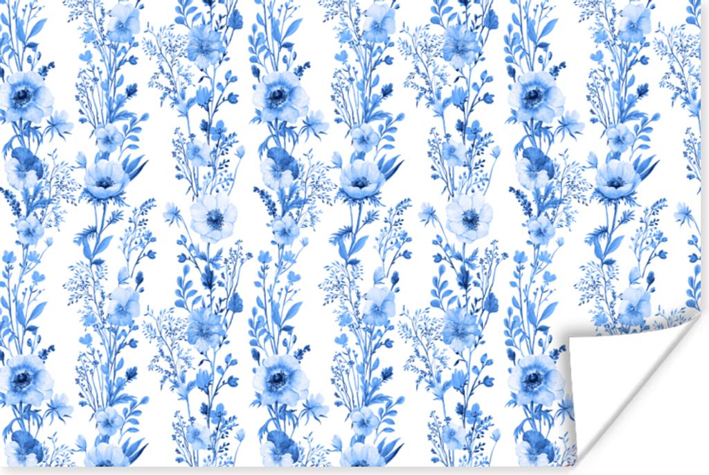 MuchoWow Poster Blumen - Anemone - Blau - Muster 180x120 cm - Fotoplakat