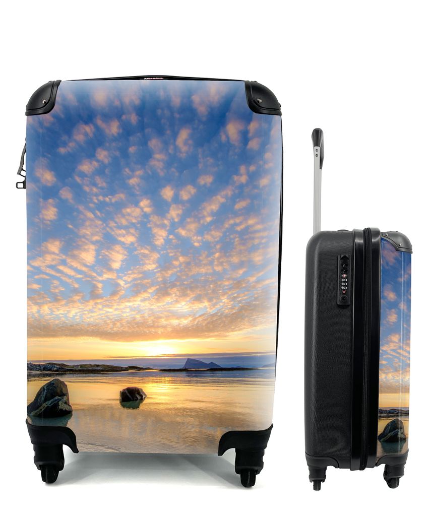 MuchoWow Koffer Handgepäck Trolley Rollkoffer Kleine Reisekoffer mit 4 Rollen - Strand - Sonne - Wolken - Cabin Size < 55x40x23 cm & 55x40x20 cm...