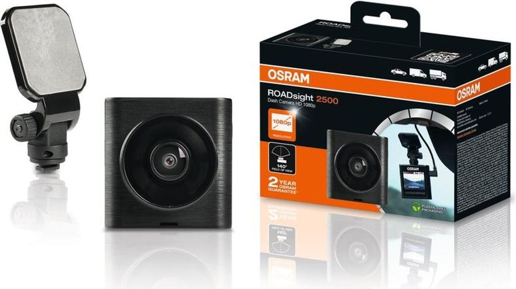Dash Cam geklebt 1920x1080 vorne OSRAM ROADsight 2500 für PKW und NFZ