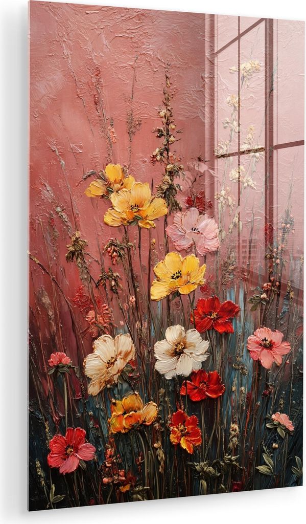 MuchoWow Glasbilder - Bilder auf Wandbild - Foto auf Glas Blumenstrauß - Feine Details - Rosa 80x120 cm Wanddekoration aus Glas - Acrylglasbild - ...