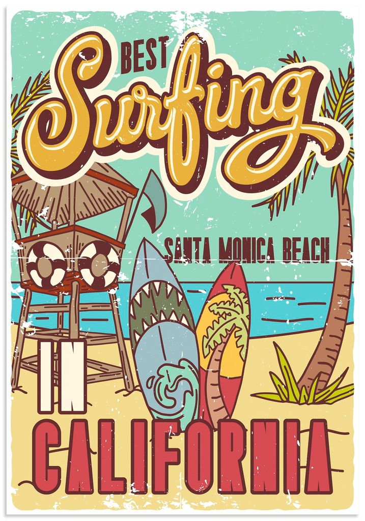 ARTland Wandbild Alu für Innen & Outdoor Surfen in Kalifornien Größe: 90x130 cm