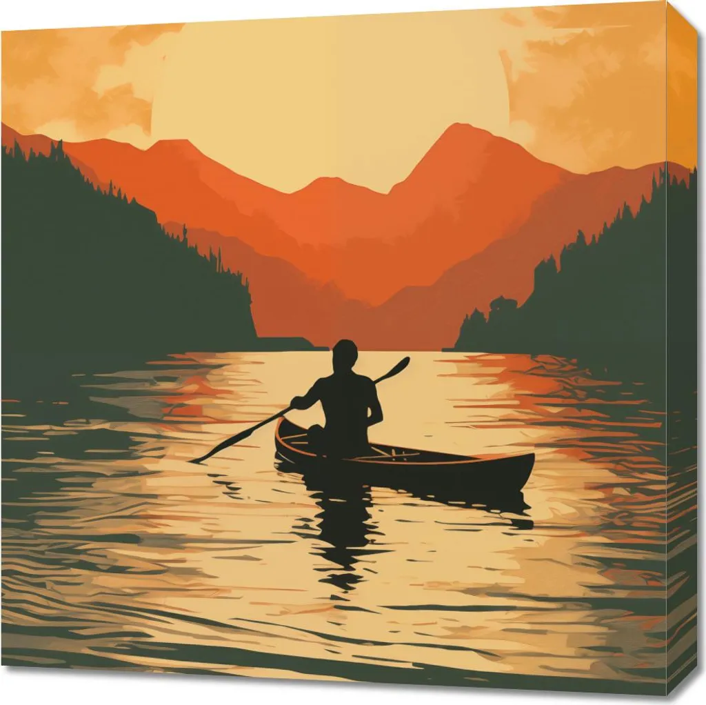 Tableau Carré 60x60 cm Aviron au Crépuscule - Toile Déco Murale Salon