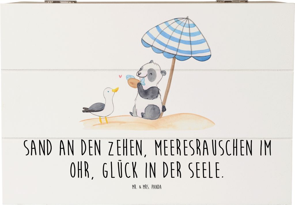 Mr. & Mrs. Panda Holzbox Sommer Meer Glück 22 x 15 cm - Weiß - Geschenk, schatztruhe, Frühling, Holztruhe, Designs, Küste, Urlaub Am, Sand, Auf...