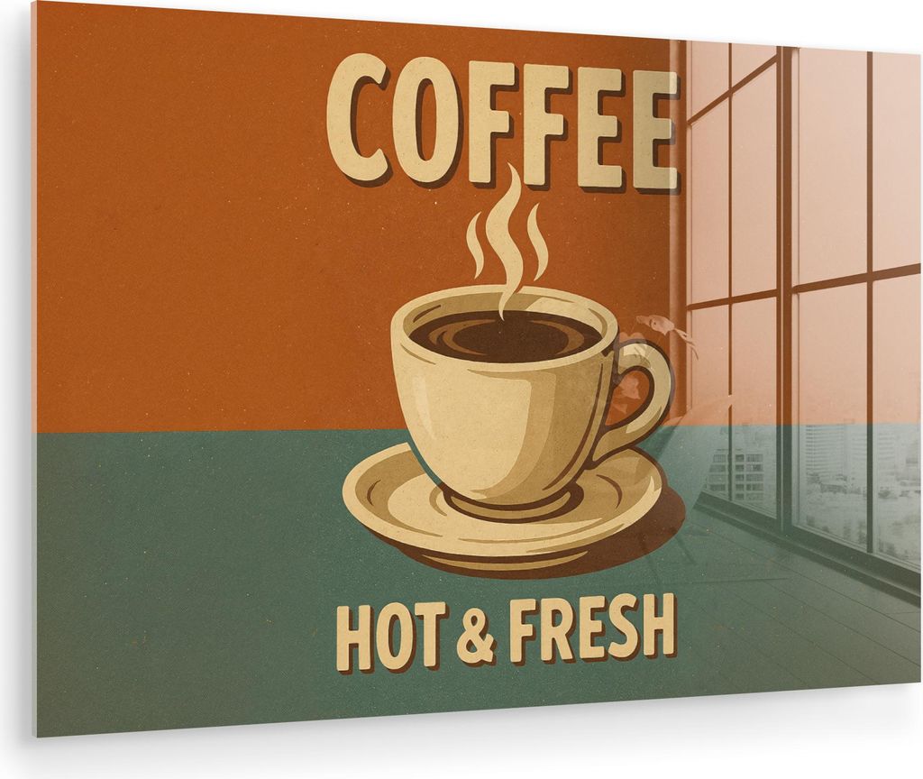 MuchoWow Glasbilder - Bilder auf Wandbild - Foto auf Glas Kaffee - Tasse - Vintage - Zitat 60x40 cm Wanddekoration aus Glas - Acrylglasbild - Acryl...