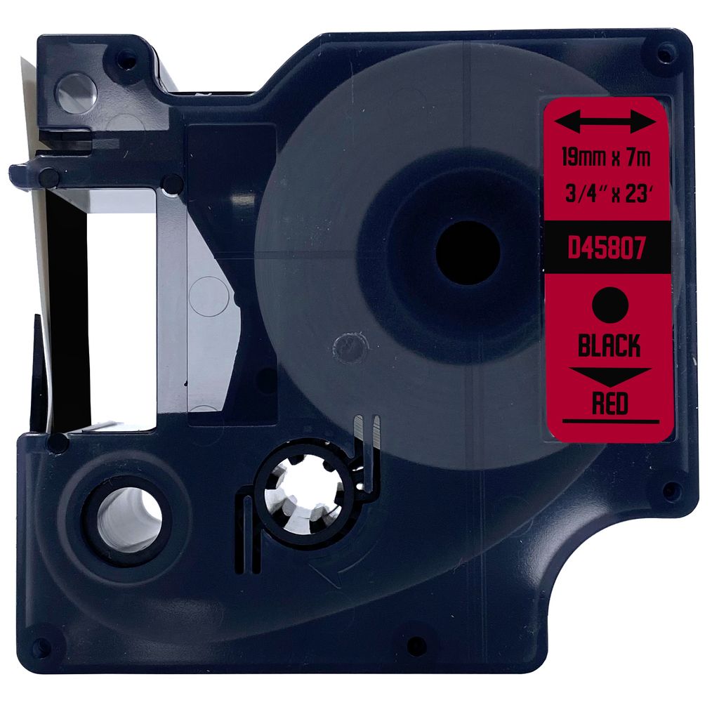 DULA Etikettenband - Kompatibel mit Dymo D1 45807 - 1 Stück - Schwarz auf rot - 19mm x 7m