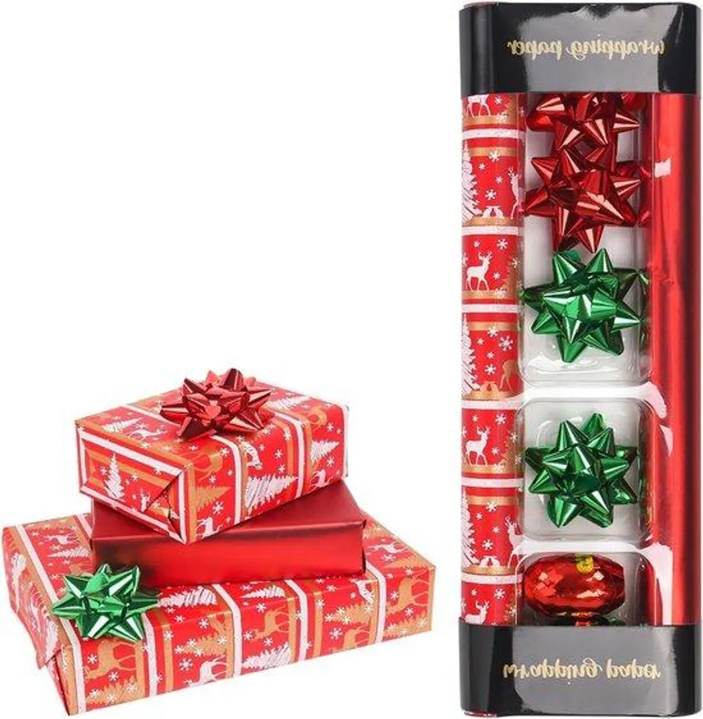 Papier kraft rouge métallisé 5m x 43cm ultra résistant avec ses nœuds