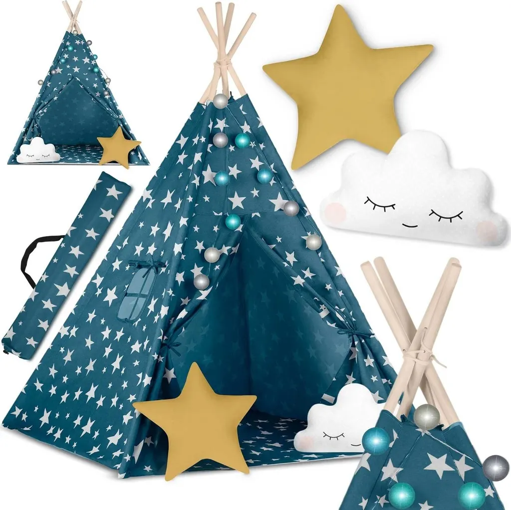 Tipi indien pour enfant en coton naturel blanc et bois de pin 120cm