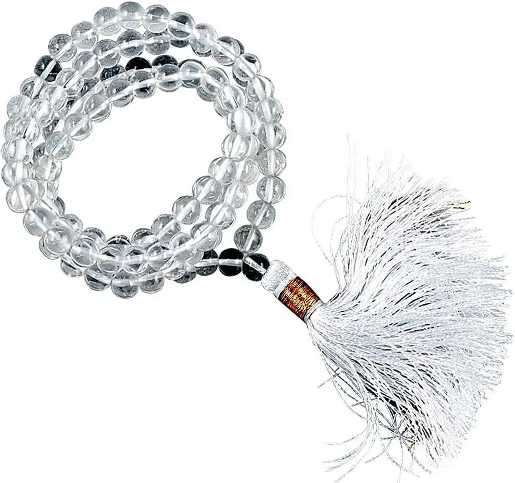 Chapelet Bouddhiste Mala en Cristal de Roche Naturel 108 Grains 6mm