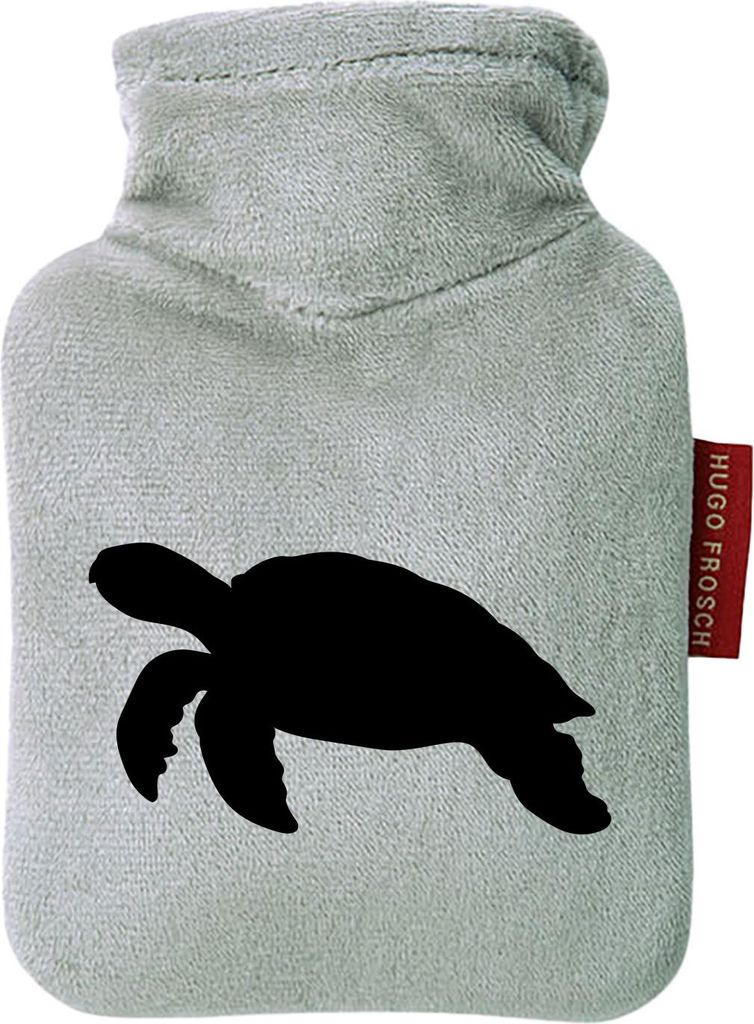 Huuraa Mini-Wärmflasche Schildkröte Silhouette 0,2 Liter Grey Mini Veloursbezug Taschenwärmer Geschenkidee