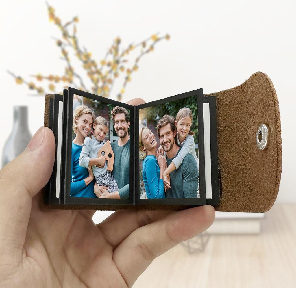 Mini Fotoalbum Schlüsselanhänger - personalisiert - 1 Stück - braun - Leder