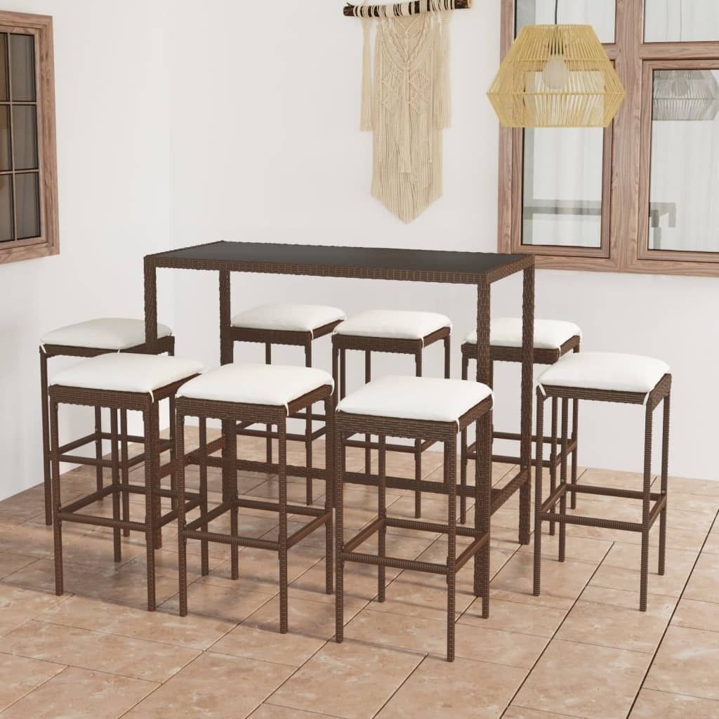 9-tlg. Gartenbar-Set mit Kissen Poly Rattan Braun , Gartenmöbel-Sets Design 2024