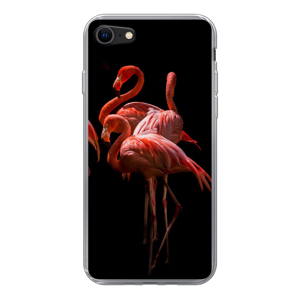 MuchoWow Handyhülle Schutzhülle Hülle für iPhone 7 Flamingos - Vögel - Federn - Schwarz Silikon Softcase Handy Hülle - Kartenhalter